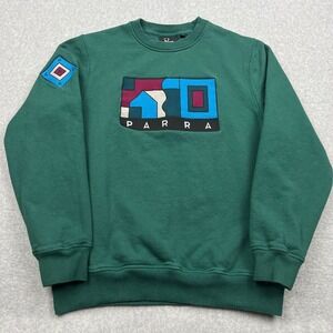 By Parra Blockhaus Crew Neck Sweatshirt Men's Small Pine‎ Green Fleece Pullover